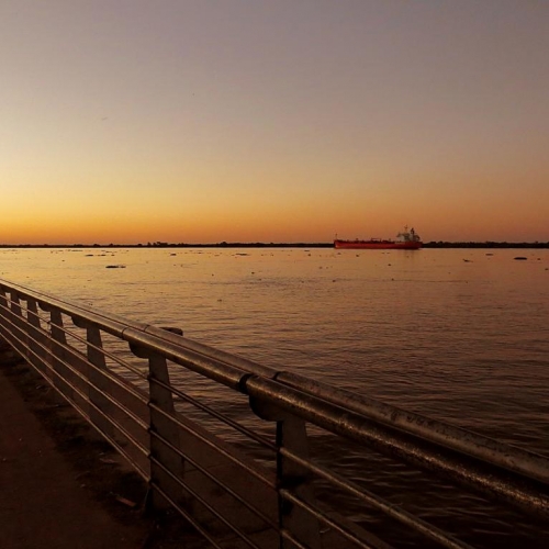 Navio de soja sobre o Rio Paraná, em Rosário, na Argentina. Foto: Daniel Popov